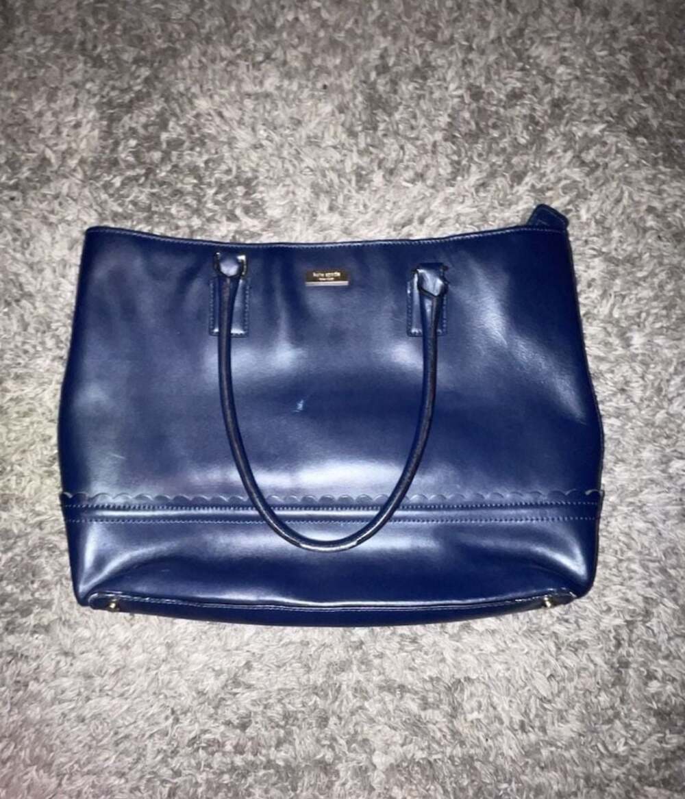 Kate Spade Young Lane Marybeth Navy Blue Scalloped Tote Bag